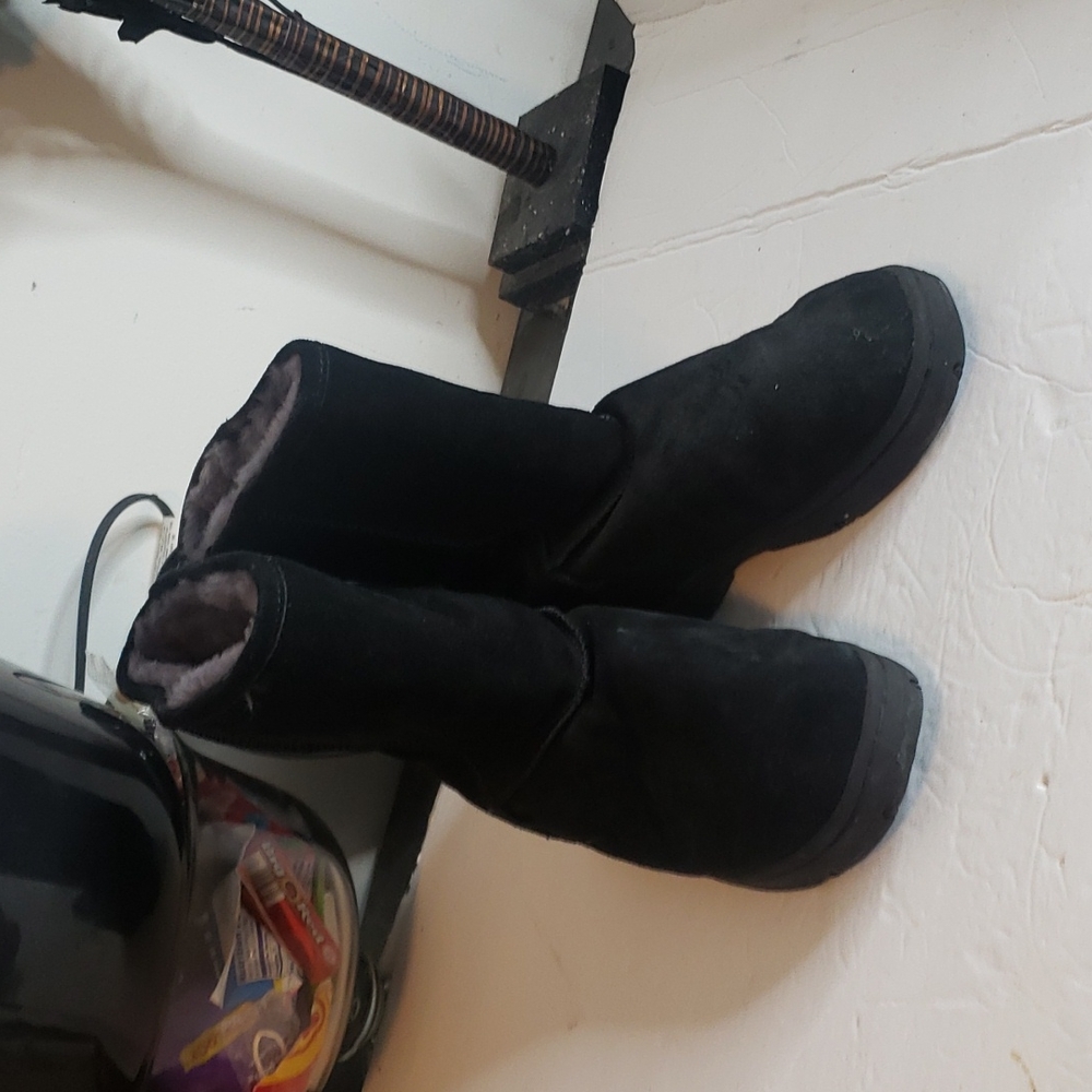 RJS Fuzzies Black Winter Boots Leather Suede Size 7